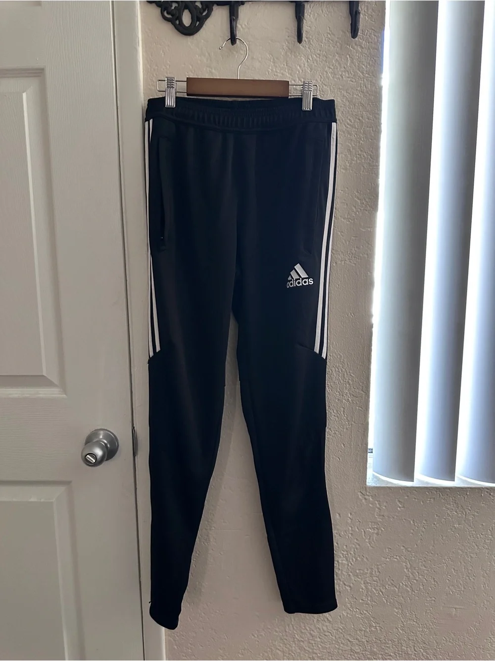 adidas Black Jogger Pants with White Side Stripes and Logo